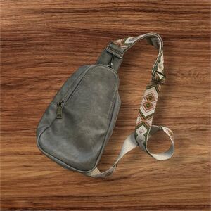 Gray Faux Leather Crossbody Sling Bag Geometric Adjustable Strap